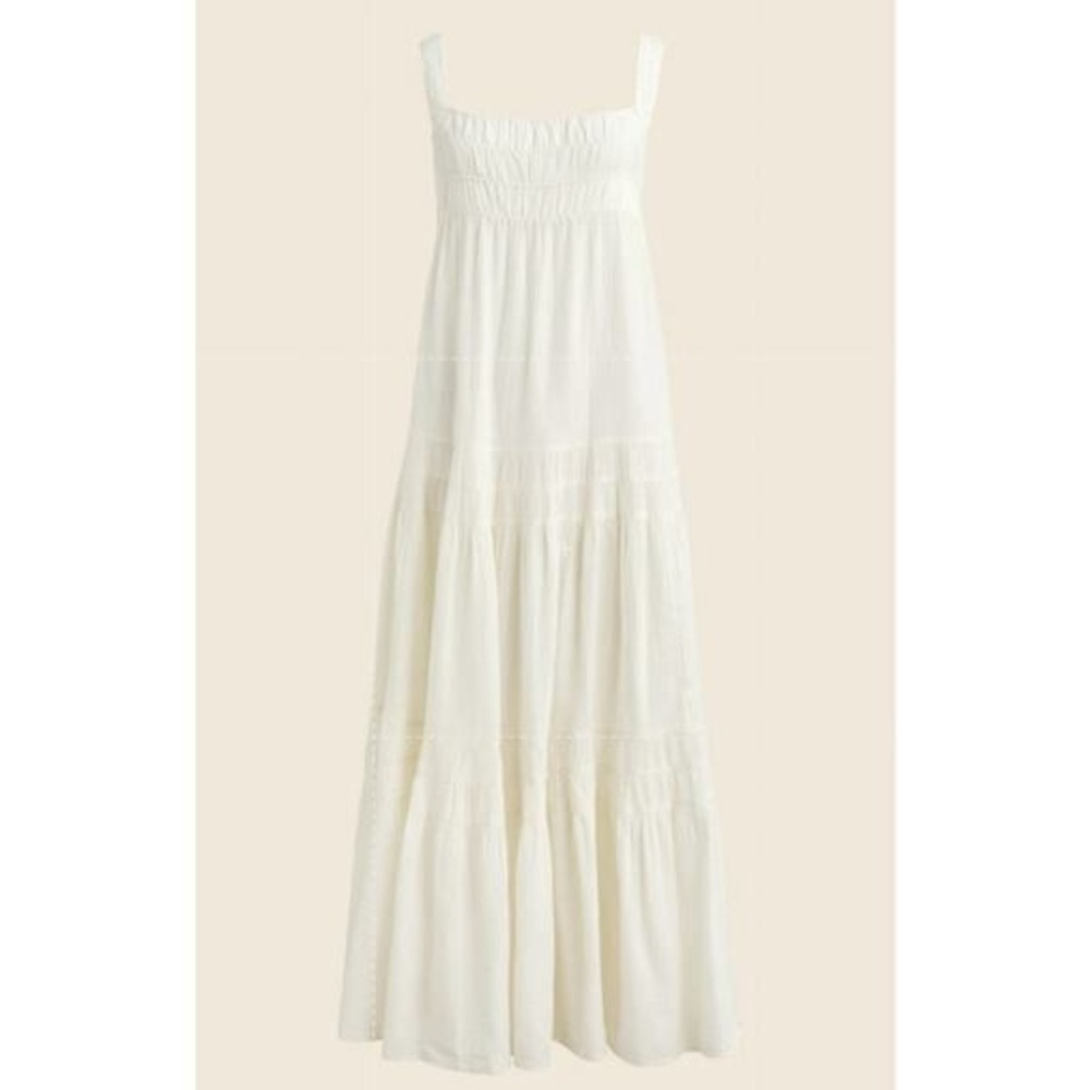 J Crew Womens Airy Gauze Tiered Smocked Ivory Maxi Dress Size S